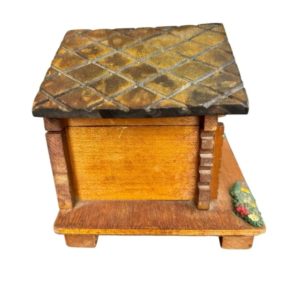 Vintage Mid-Century Swiss Chalet Wooden Music Box - Made in Japan - Works!